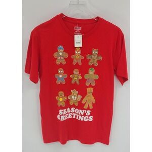 Marvel Gingerbread Man Superhero Christmas‎ Men's T Shirt Red Size Small